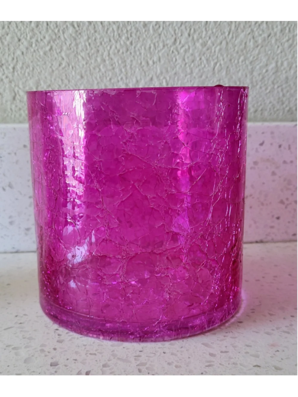 Fuchsia Pink Crackle Glass Orchid Pot Vase 5x5